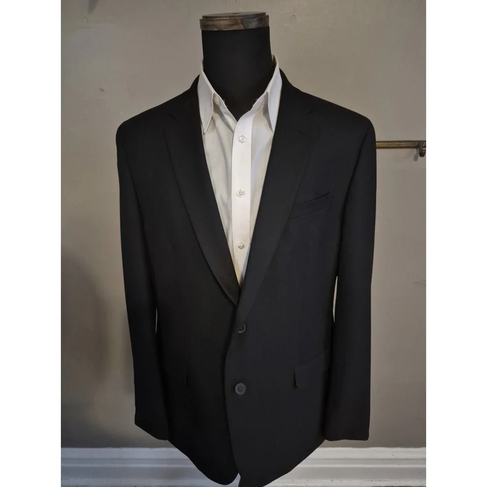 Egara Mens Skinny Fit Sports Coat 46L Black 2 Button Blazer Long